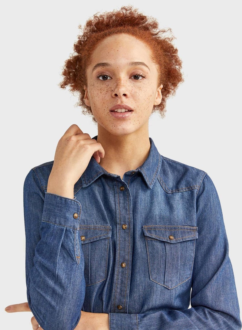 Springfield Denim Shirt Dress Blue - Image 3