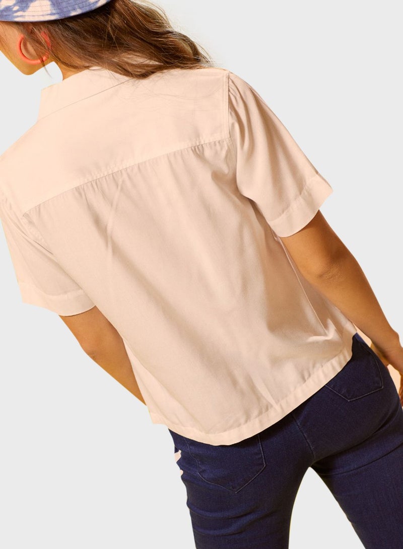 Blue Age Slogan Button Down Shirt Beige  - Image 2