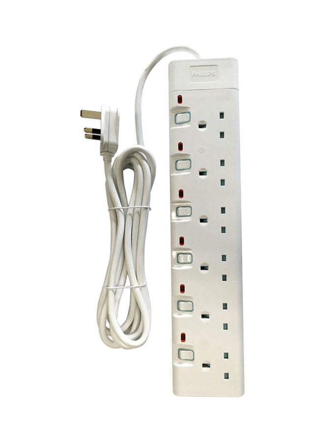 Philips 6-Outlet Extension Socket With Individual Switch White/Blue/Red - Image 1
