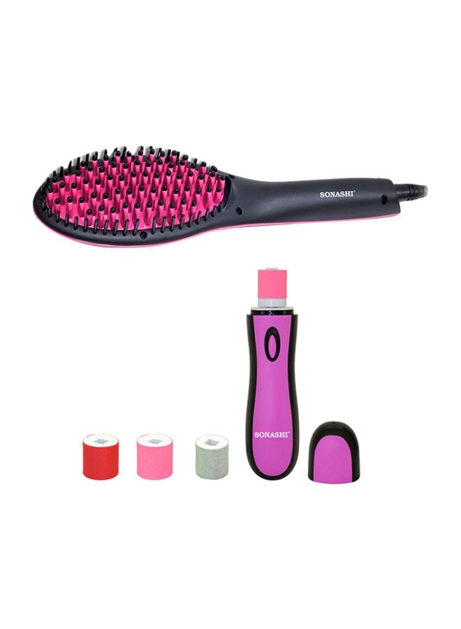 SONASHI Hair Straightening Brush With Electric Nail Buffer Kit Multicolour  - Image 1