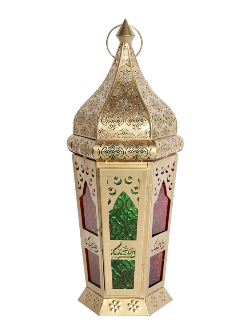 هومس آر أس Ramadan Decorative Antique Design Candle Lantern Gold/Red/Green 17 x 42cm - Image 1