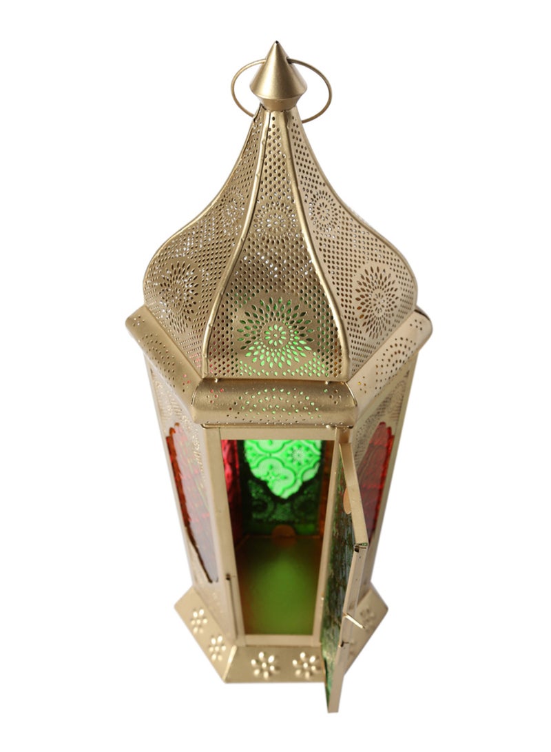 homes r us - Ramadan Decorative Antique Design Candle Lantern Gold/Red/Green 20 x 56cm - Image 1