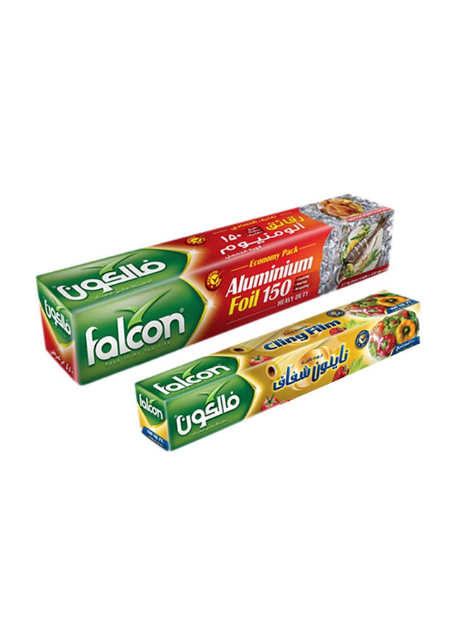 Falcon 2-Piece Aluminium Foil With Cling Flim Silver 150+100feet 