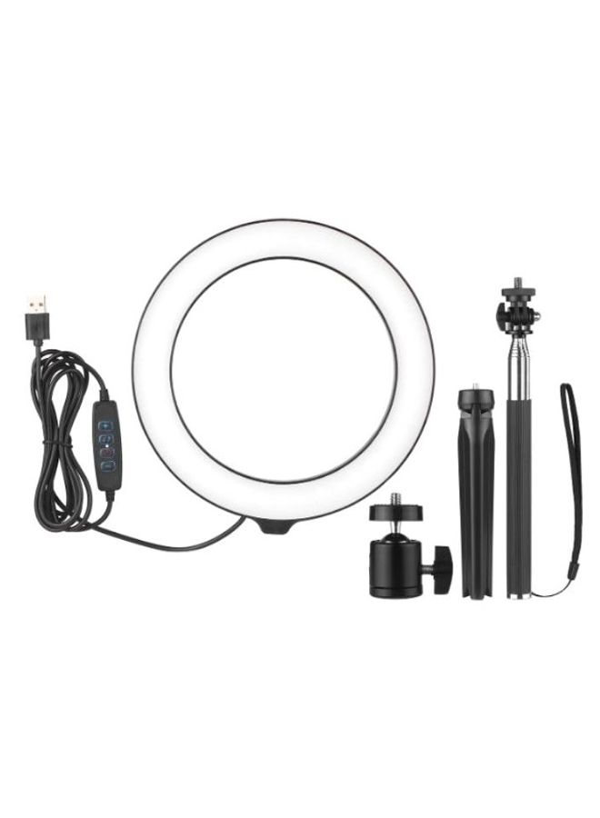 مصباح حلقي الشكل مع حامل ثلاثي القوائم ومصباح للمكياج أسود/ أبيض - Image 1