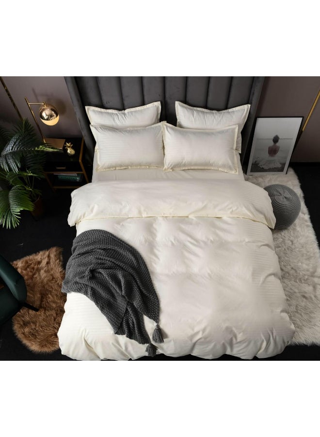 Deals for Less 6-Piece Solid Pattern 100% Egyptian Luxury Cotton Wrinkled Fabric Soft Touch Durable Lightweight Fabric King Size Bedding Set Includes 1xDuvet Cover 1xFitted Bed Sheet 200x230 cm, 4xPillow Cover 50x75cm Cotton Cream - Image 1