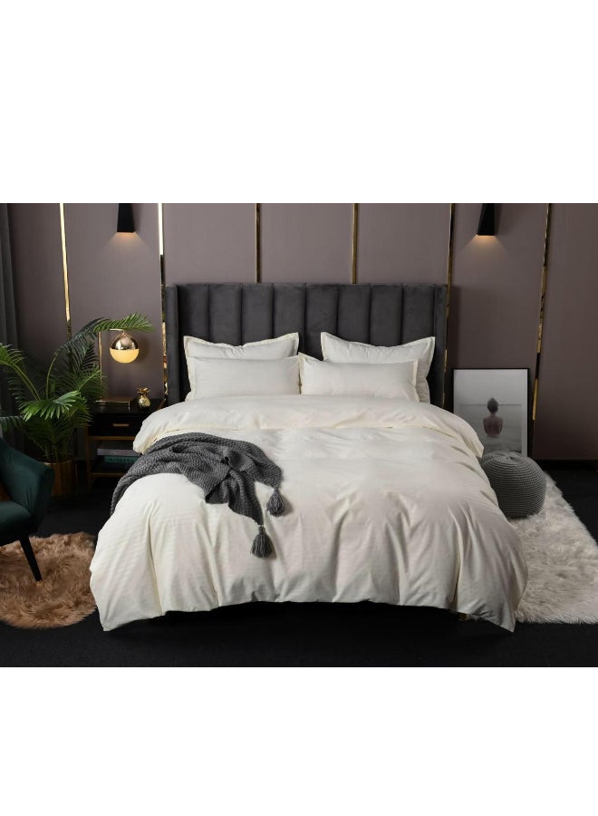 Deals for Less 6-Piece Solid Pattern 100% Egyptian Luxury Cotton Wrinkled Fabric Soft Touch Durable Lightweight Fabric King Size Bedding Set Includes 1xDuvet Cover 1xFitted Bed Sheet 200x230 cm, 4xPillow Cover 50x75cm Cotton Cream - Image 2