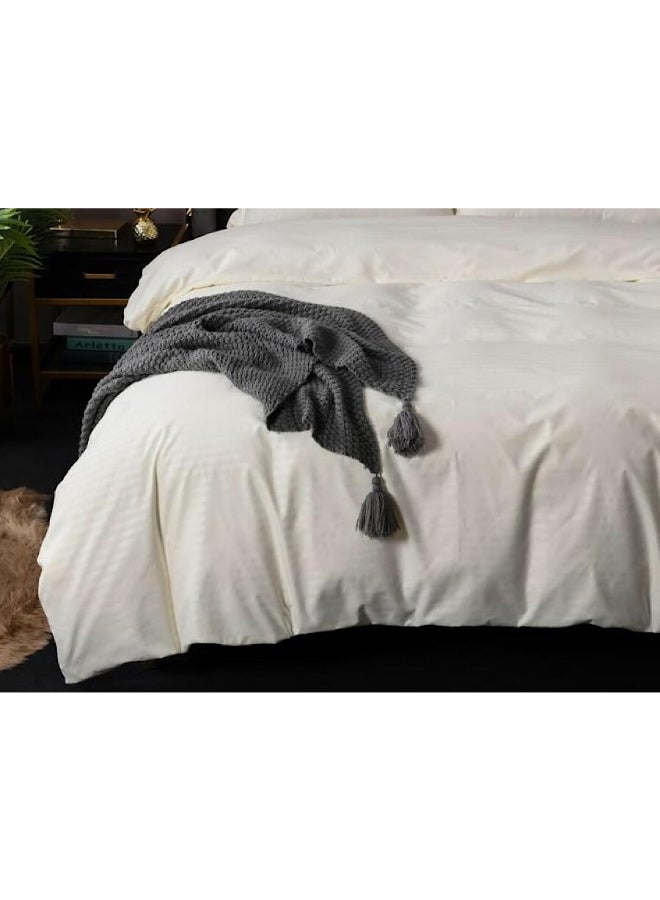 Deals for Less 6-Piece Solid Pattern 100% Egyptian Luxury Cotton Wrinkled Fabric Soft Touch Durable Lightweight Fabric King Size Bedding Set Includes 1xDuvet Cover 1xFitted Bed Sheet 200x230 cm, 4xPillow Cover 50x75cm Cotton Cream - Image 3