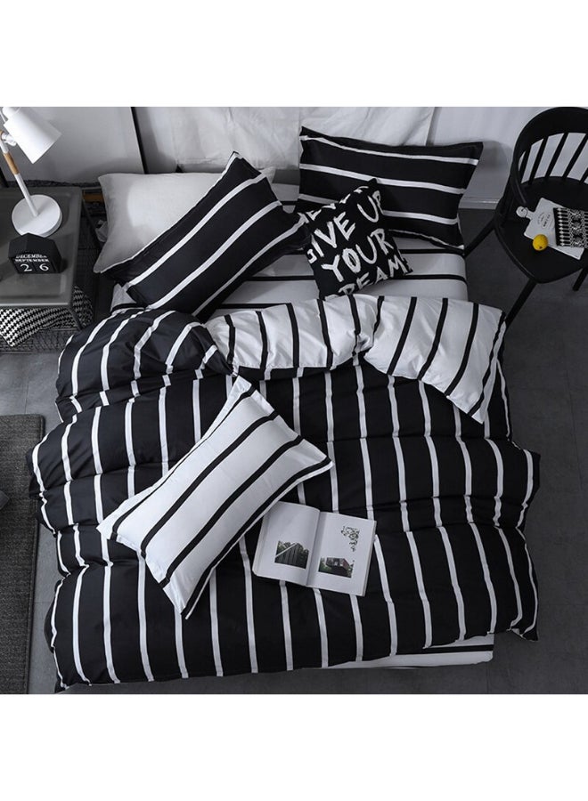 Deals for Less - 6-Piece King Size Premium Collection Super Soft Long Lasting Washable Stripped Design Bedding Duvet Set Includes 1xDuvet Cover,1xFitted Sheet 200x200+30 cm,4xPillowcases 50x75 cm Microfiber Black/White 220x240cm - Image 1