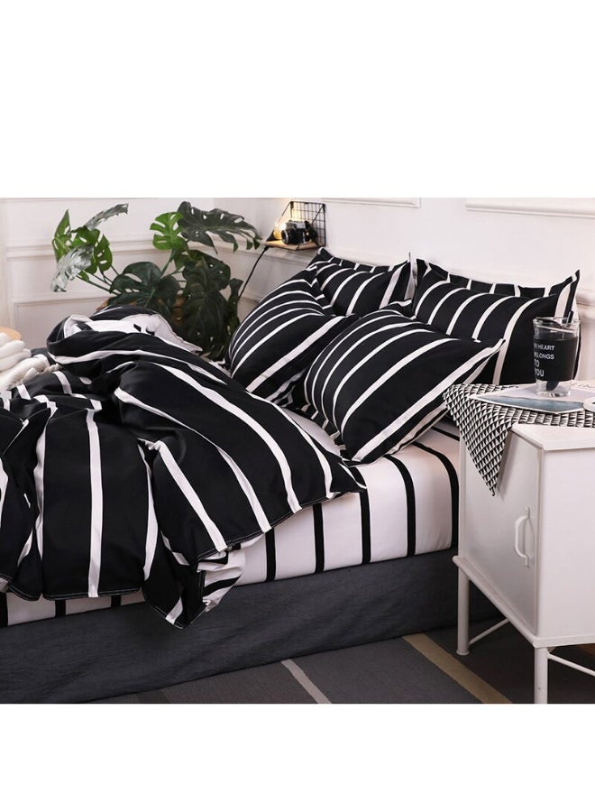 Deals for Less - 6-Piece King Size Premium Collection Super Soft Long Lasting Washable Stripped Design Bedding Duvet Set Includes 1xDuvet Cover,1xFitted Sheet 200x200+30 cm,4xPillowcases 50x75 cm Microfiber Black/White 220x240cm - Image 1