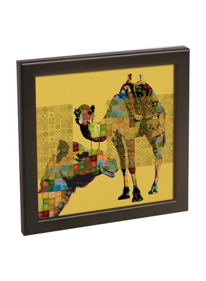 لوحة فنية لجملين لتزيين الحائط بإطار أخضر / أصفر / أزرق 15x15سم