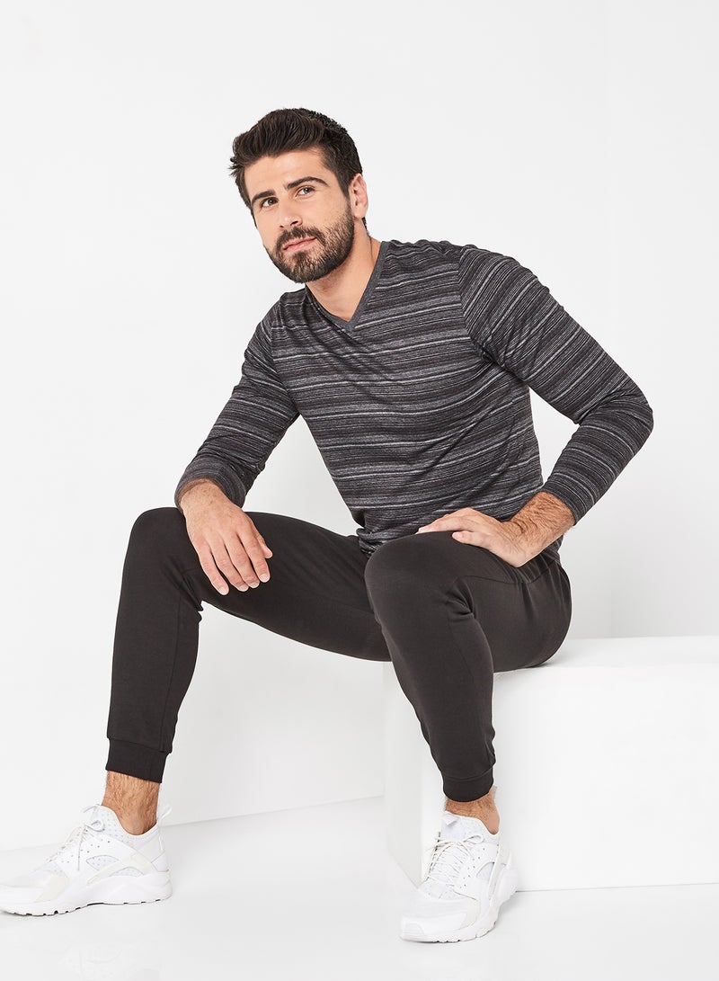 JOCKEY - Stripe Pattern Short Sleeves T-Shirt Black - Image 1