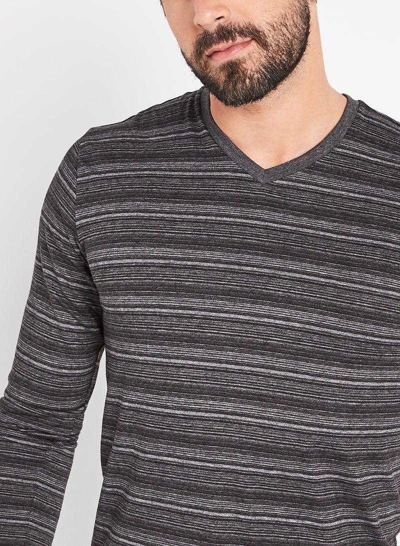 JOCKEY - Stripe Pattern Short Sleeves T-Shirt Black - Image 1