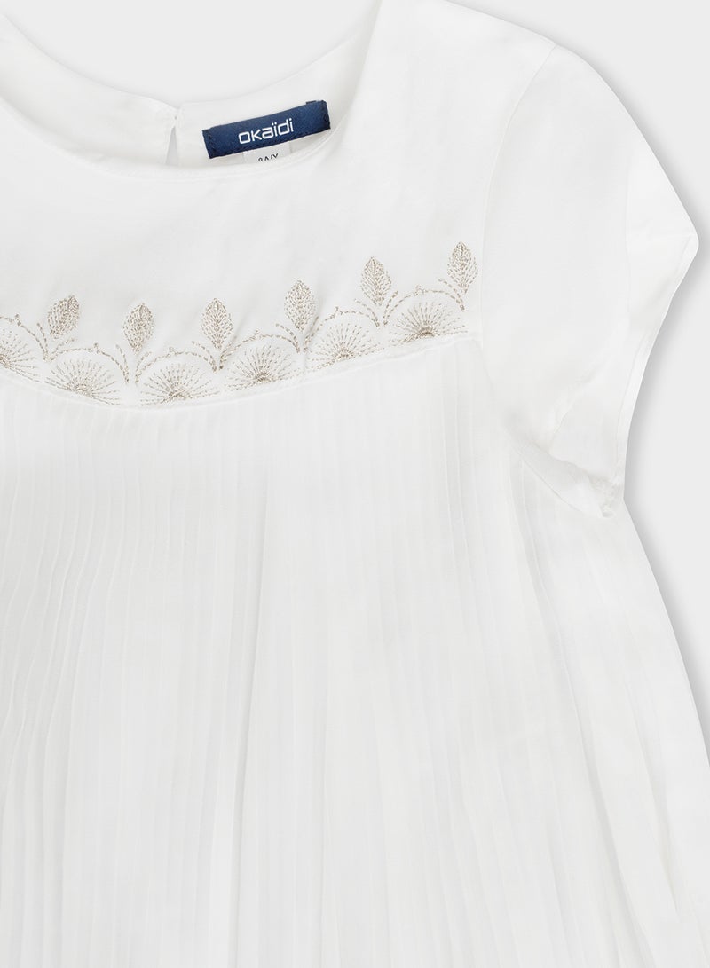 Okaidi Kids Flared Pleated Dress White - Image 3