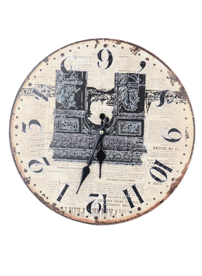 Generic - Newspaper Print Wall Clock Beige/Black 40 x 40cm - Image 1