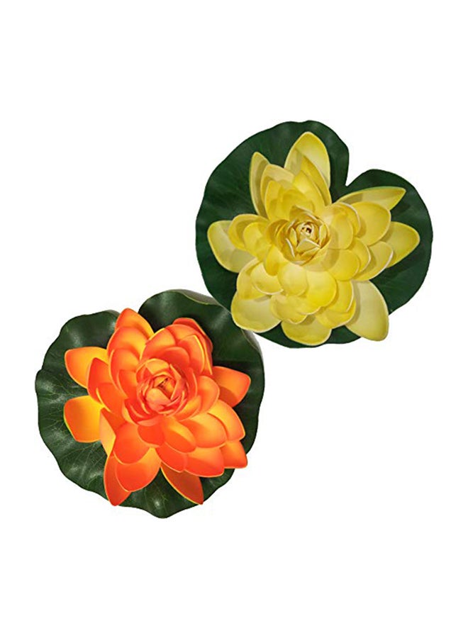 Generic 2-Piece Artificial Floating Lotus Flower Yellow/Orange 10 x 10 x 4cm 