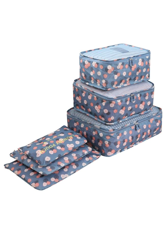 طقم حقائب بطبعة زهور مع حقيبة تنظيم للتعبئة مكون من 6 قطع أزرق - Image 1