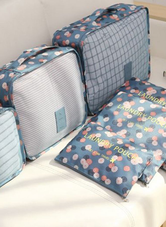 طقم حقائب بطبعة زهور مع حقيبة تنظيم للتعبئة مكون من 6 قطع أزرق - Image 2