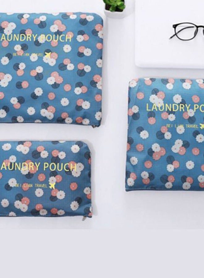 طقم حقائب بطبعة زهور مع حقيبة تنظيم للتعبئة مكون من 6 قطع أزرق - Image 3