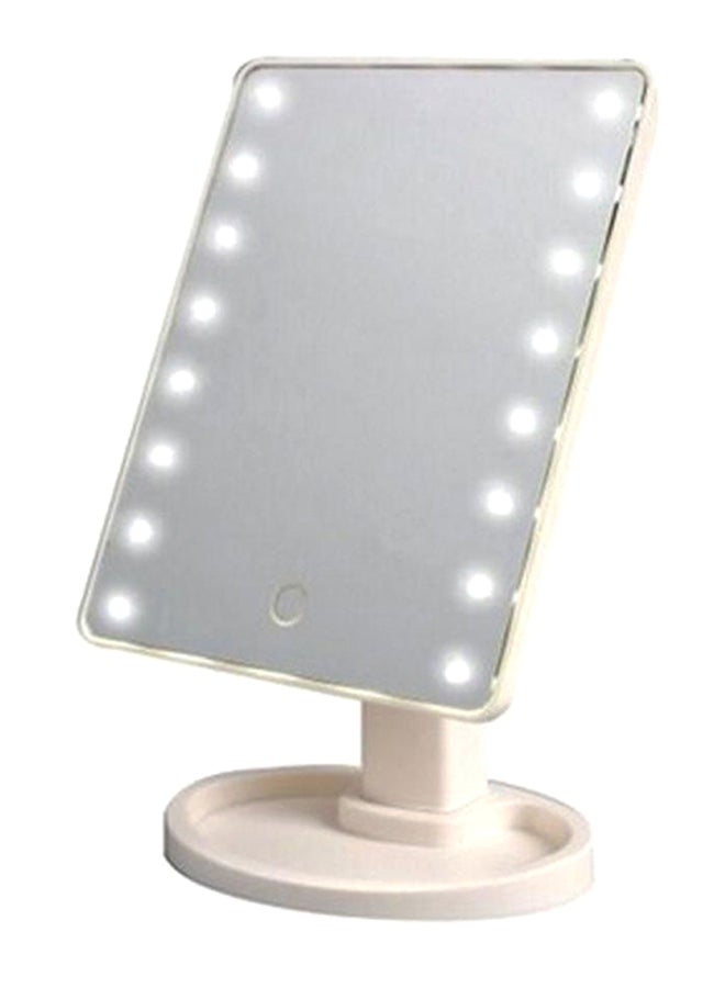 مرآة لوضع مستحضرات التجميل بمصابيح LED تستخدم على الطاولة أبيض 30 x 15سم