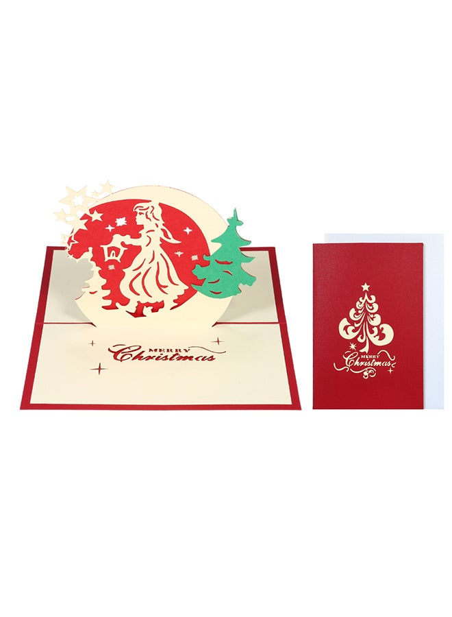Generic 3D Christmas Pop Up Greeting Card With Envelope Red/Beige/White