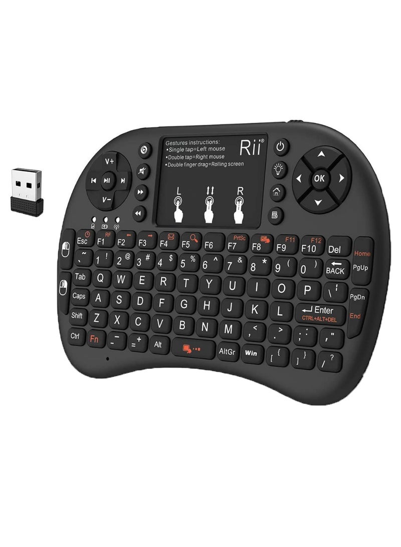 RII Mini Wireless LED Backlit Keyboard With In-Built Touchpad Mouse And USB Receiver Black - Image 1