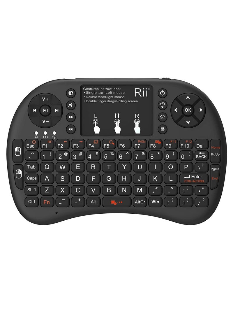RII Mini Wireless LED Backlit Keyboard With In-Built Touchpad Mouse And USB Receiver Black - Image 2
