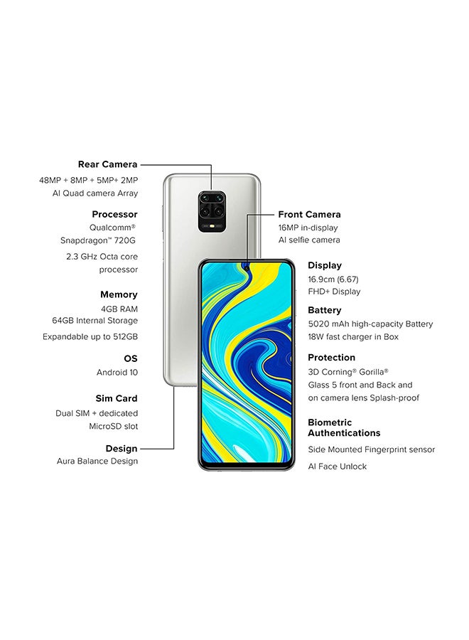 Xiaomi - Redmi Note 9 Pro Global Specs Dual SIM Glacier White 64GB/6GB RAM 4G LTE - Image 1