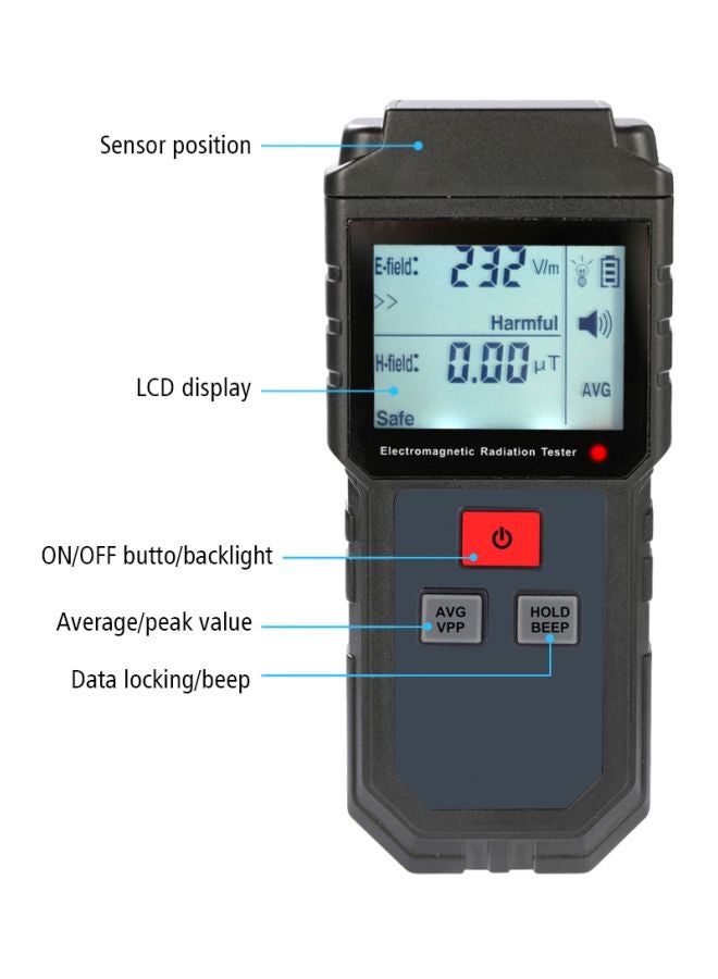 جهاز رقمي بشاشة LCD لاختبار الإشعاع الكهرومغناطيسي الأسود / الأزرق 135x60x27مم - Image 2