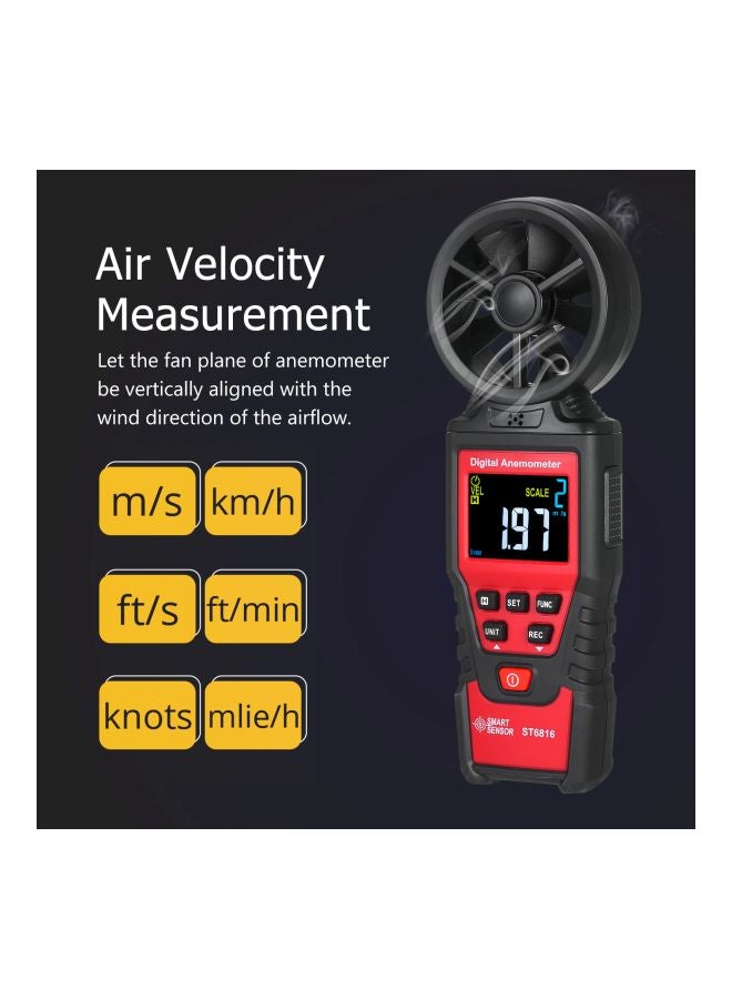 SMART SENSOR - Digital Anemometer Wind Speed Measurer Red/Black 19.7x6.8x2.8centimeter - Image 1