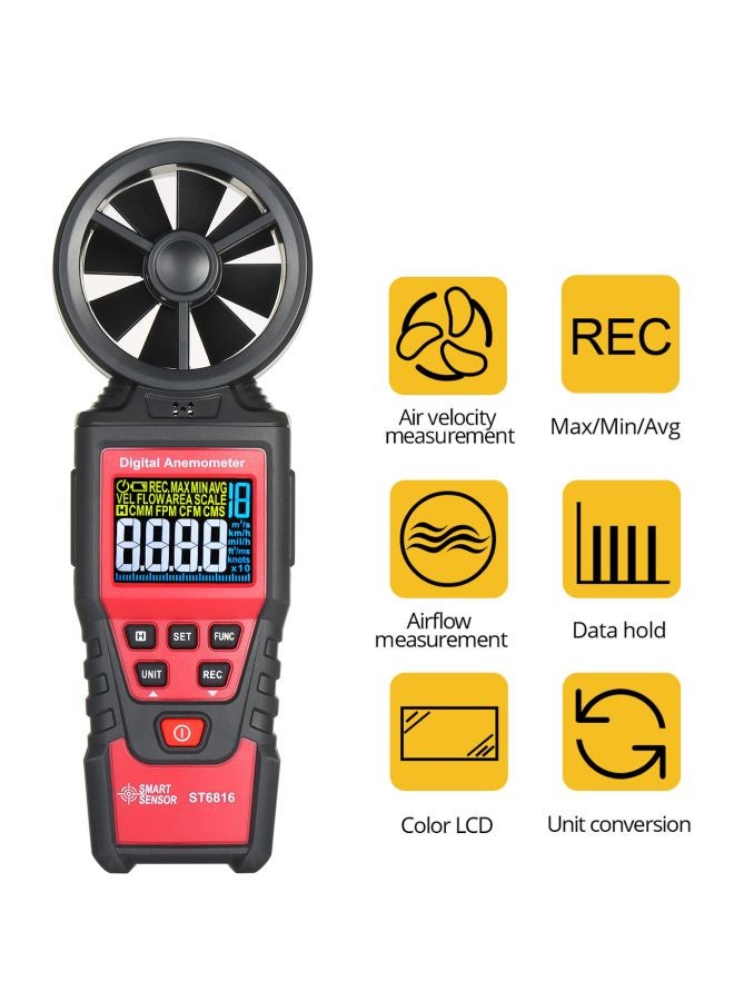 SMART SENSOR - Digital Anemometer Wind Speed Measurer Red/Black 19.7x6.8x2.8centimeter - Image 1