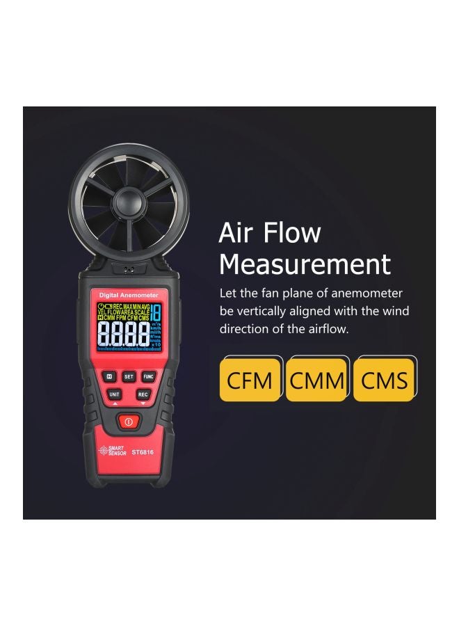 SMART SENSOR - Digital Anemometer Wind Speed Measurer Red/Black 19.7x6.8x2.8centimeter - Image 1
