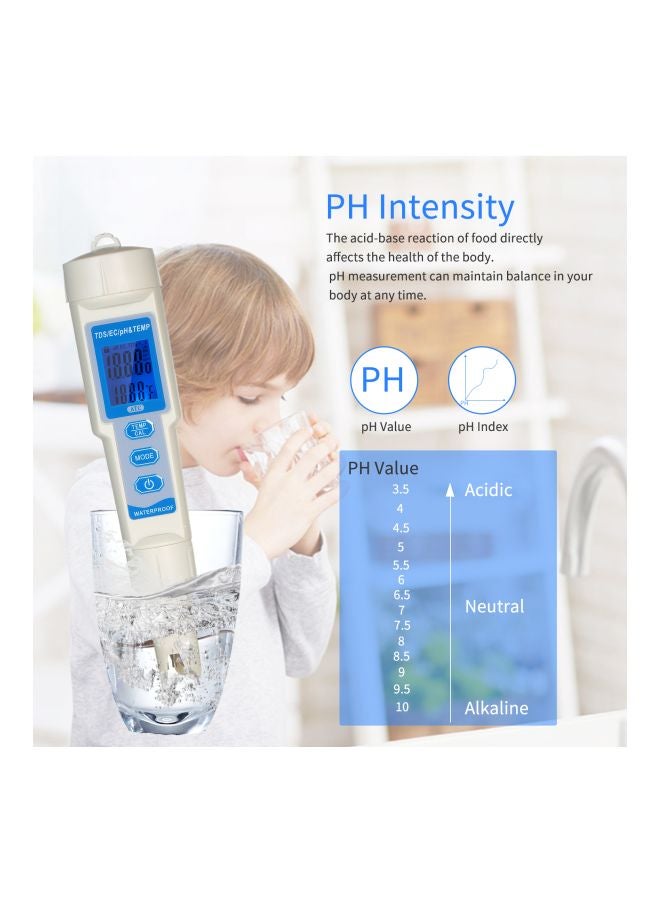 4-In-1 Water Quality Tester Pen White/Blue 188x38mm - Image 4