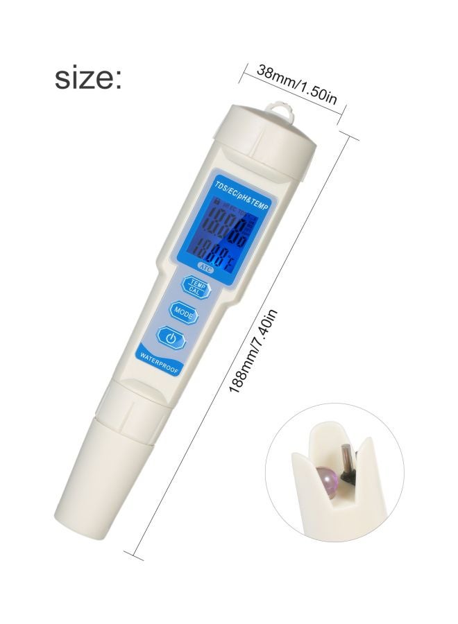 4-In-1 Water Quality Tester Pen White/Blue 188x38mm - Image 5