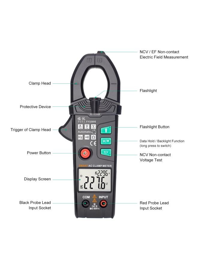 AC Clamp Meter Black 18.5x7x3.3centimeter
