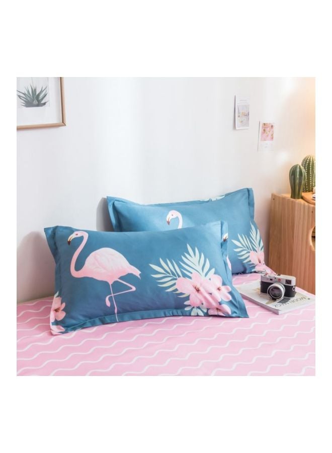 4-Piece Printed Duvet Cover Set Polyester Blue/Pink/Green - Image 4