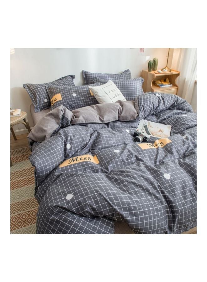 4-Piece Printed Duvet Cover Set Polyester Grey/Blue/Yellow - Image 3