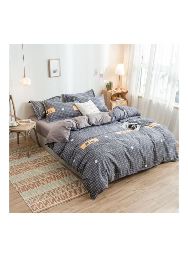 4-Piece Printed Duvet Cover Set Polyester Grey/Yellow/White - Image 1