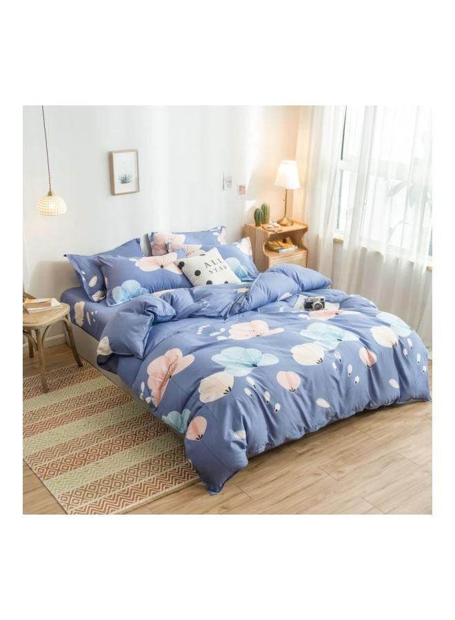 4-Piece Printed Duvet Cover Set Polyester Blue/Pink/Black - Image 1