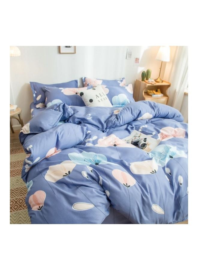 4-Piece Printed Duvet Cover Set Polyester Blue/Pink/Black - Image 3