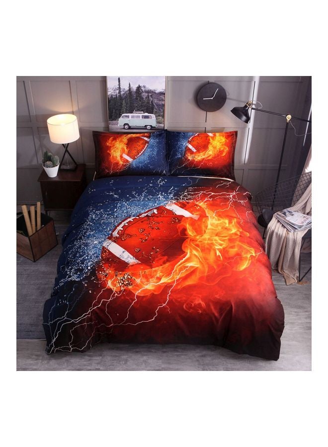 3-Piece Football Printed Bedcover With Pillowcase Set Polyester Blue Full - Image 2