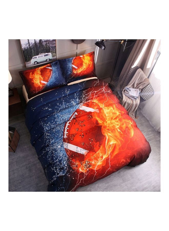 3-Piece Football Printed Bedcover With Pillowcase Set Polyester Blue Full - Image 3