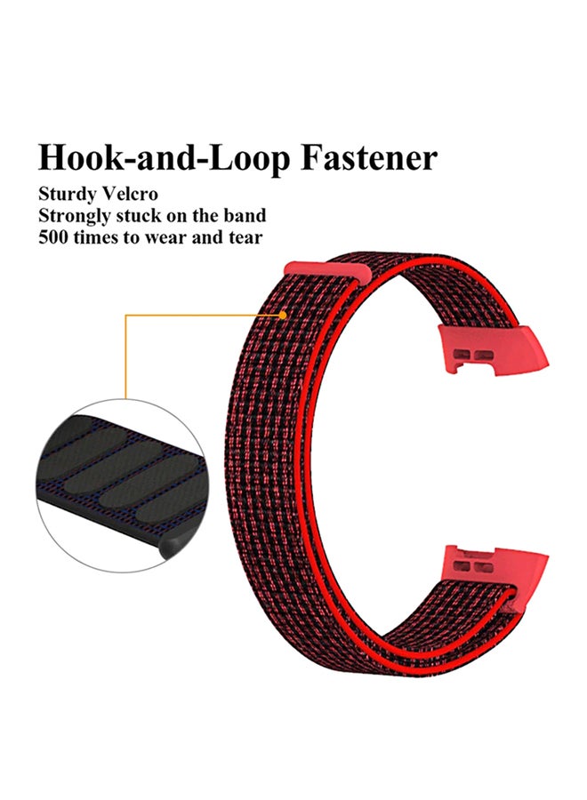 Remson Fitbit Charge 3 Nylon Sport Loop Strap Red Black - Image 1