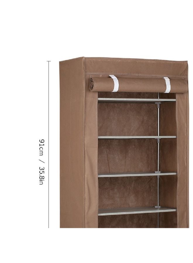 5-Tier Shoe Storage Rack With Cover Brown/Silver 91x60cm - Image 3