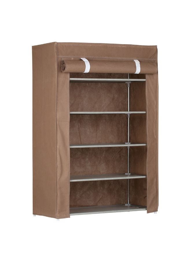 5-Tier Shoe Storage Rack With Cover Brown/Silver 91x60cm - Image 1