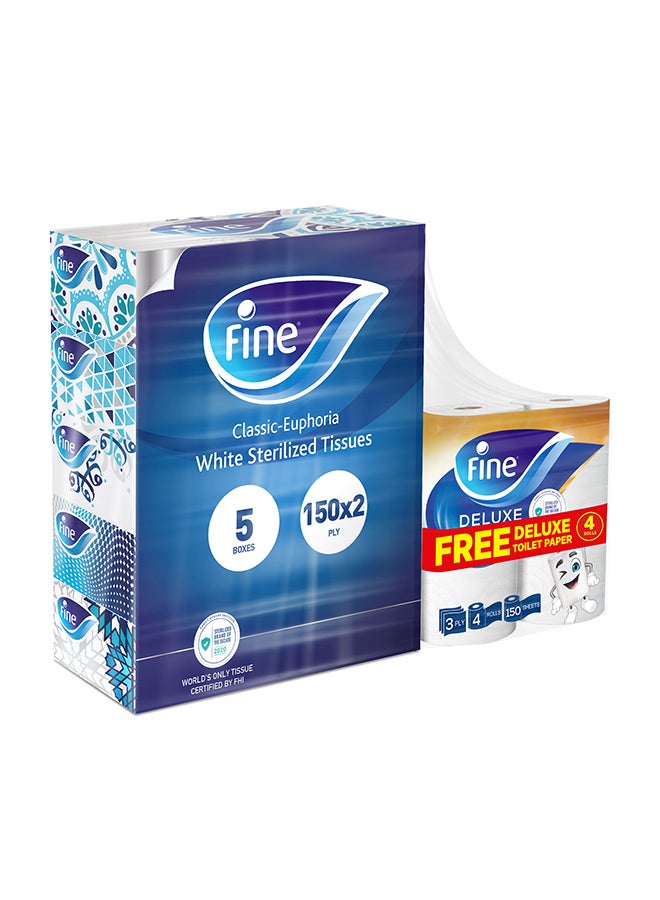 Fine 2 Ply Sterilized Facial Tissue With Toilet Roll Pack Of 5 White  - Image 1