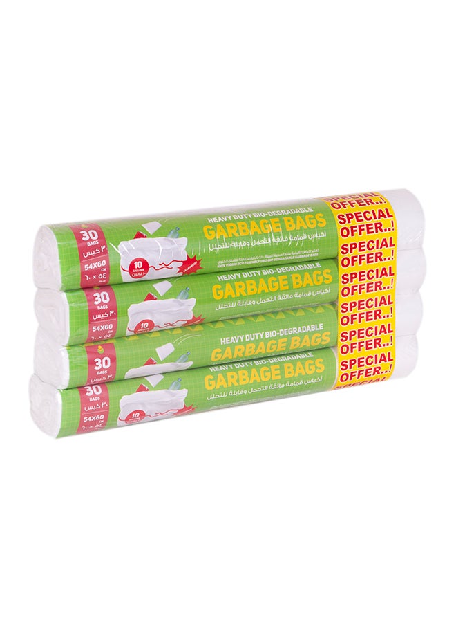 30-Piece Heavy Duty Bio Degradable Garbage Bags Pack Of 4 White 54X60centimeter