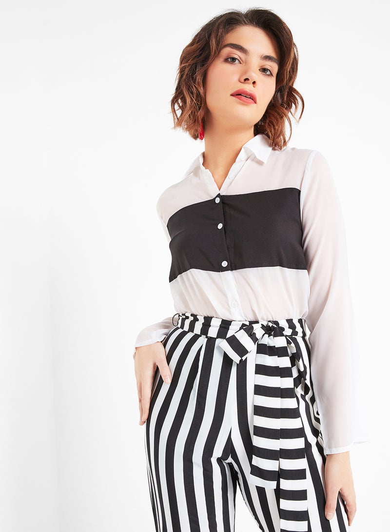 Raw Orange Collared Neck Stripes Co-ords Set Black/White  - Image 3