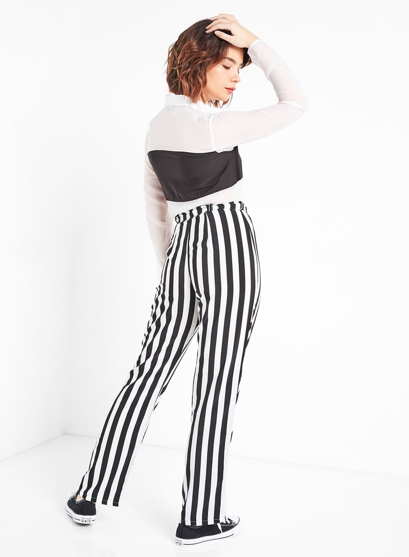 Raw Orange Collared Neck Stripes Co-ords Set Black/White  - Image 2