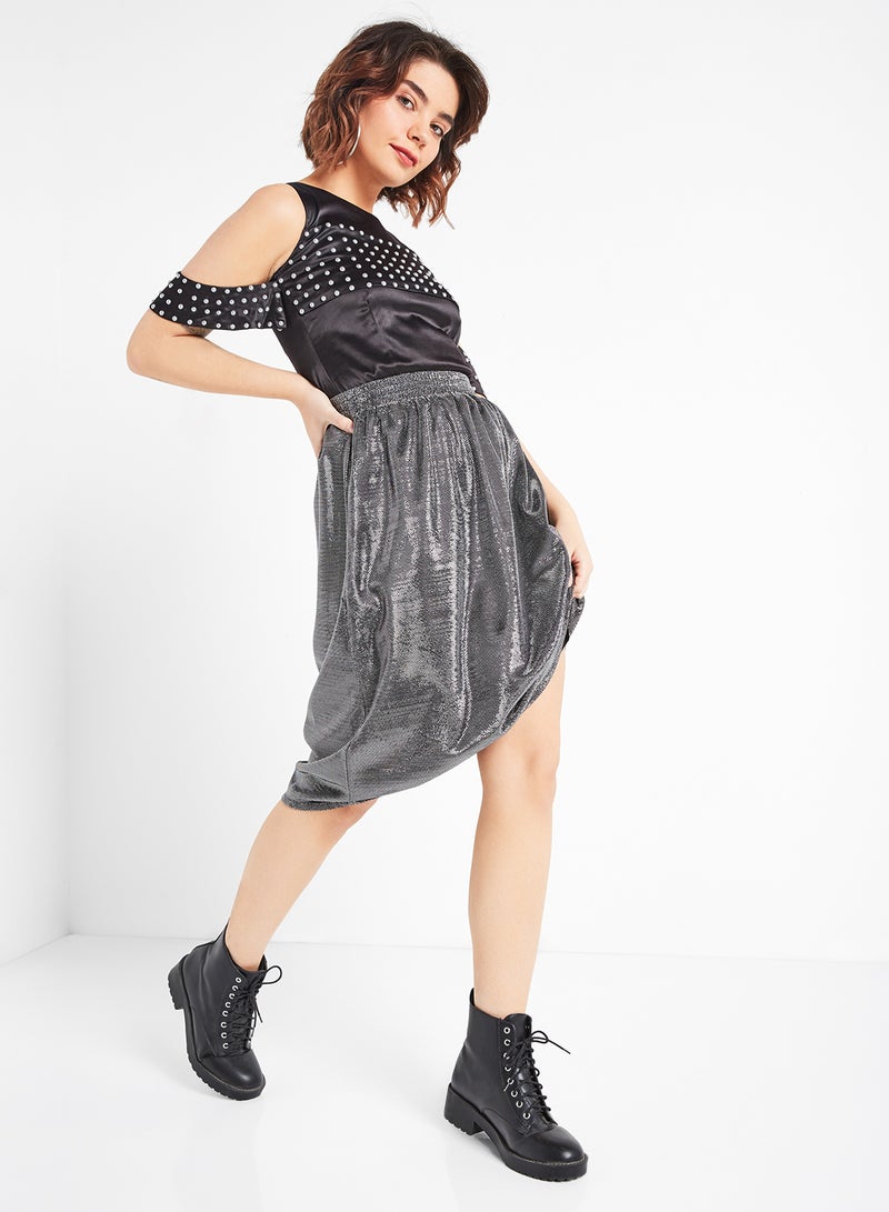 Raw Orange Midi Skirt Studed Co-ord Set Black/Silver  - Image 1