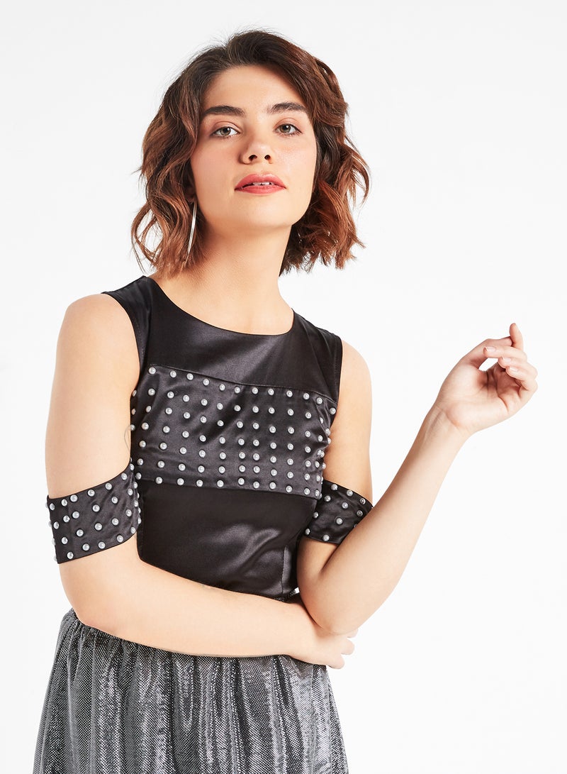Raw Orange Midi Skirt Studed Co-ord Set Black/Silver  - Image 3